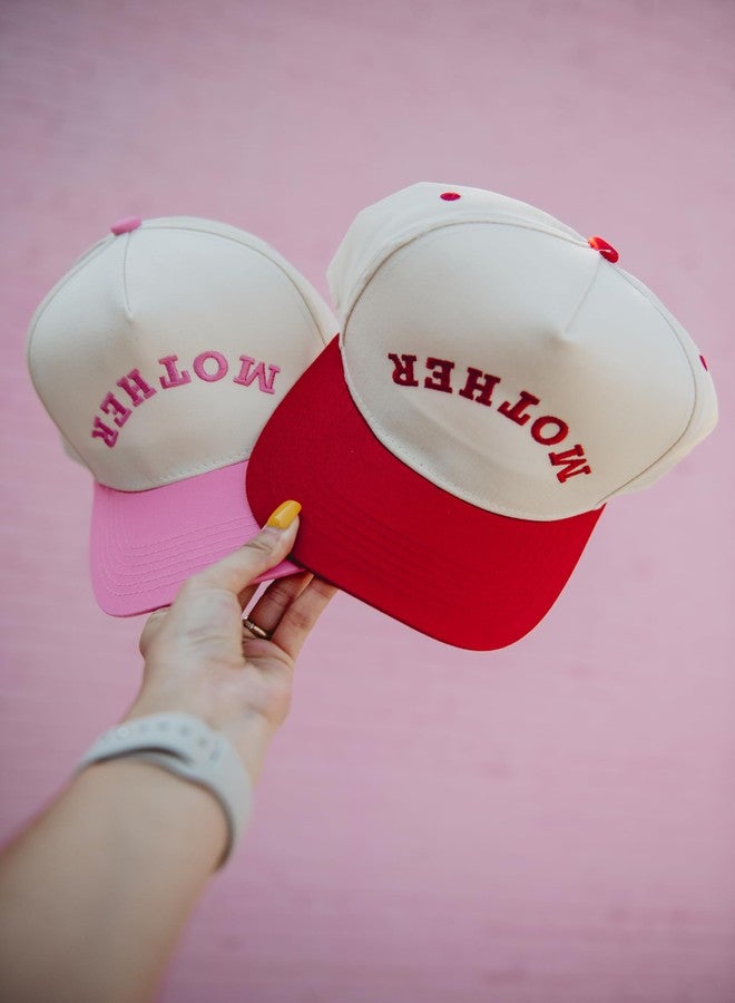 KATYDID Mother Upside-Down Embroidered Trucker Hat for Women - Vintage Two-Tone Snapback Baseball Cap - Trendy, Western Style Mom Hat for Women - USA Made (Red/Tan) - Image 4